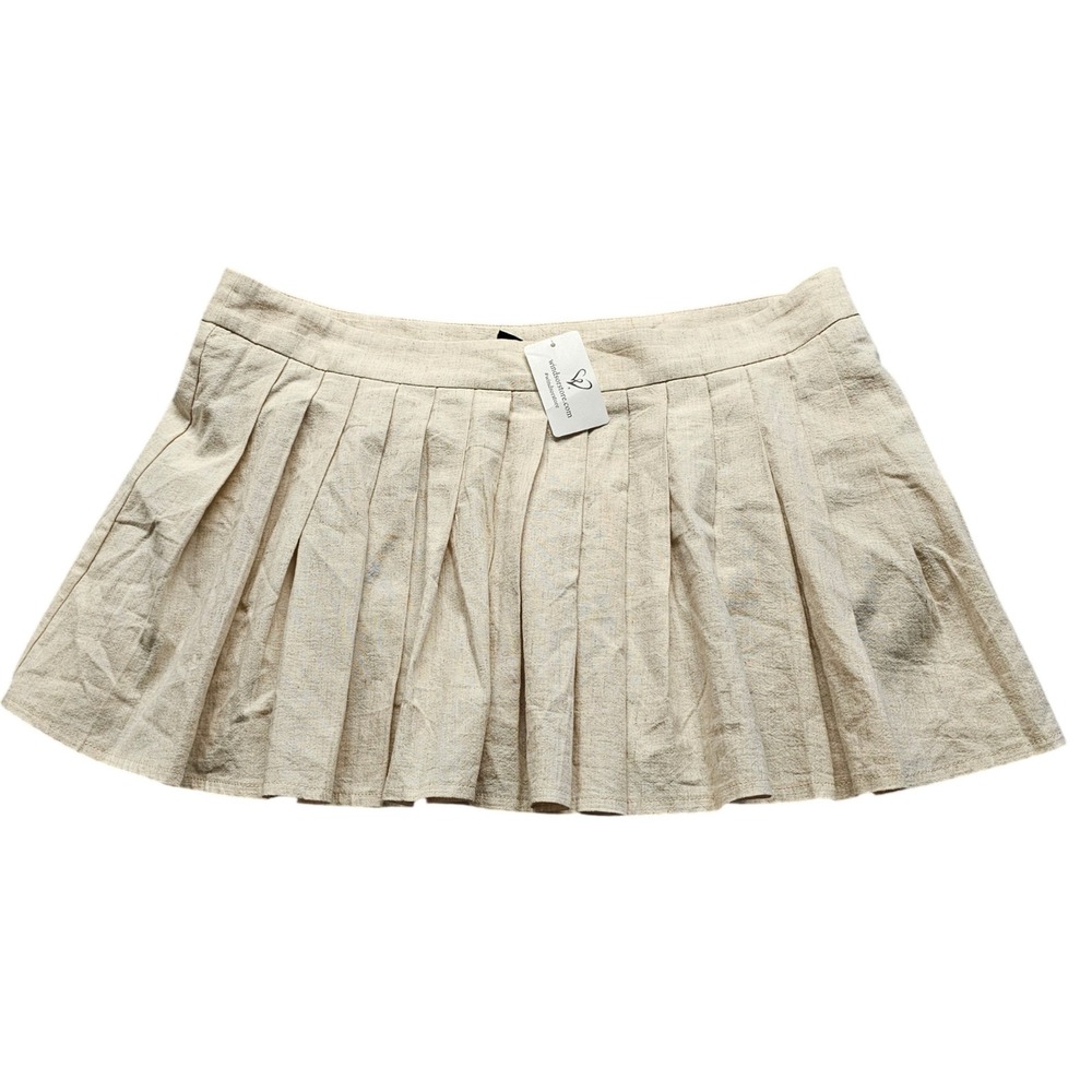 Windsor Pleated Mini Skirt Womens L Beige Linen Blend Preppy VIP51945-2WI NEW